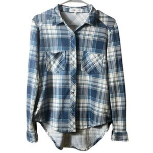 Eden & Olivia Cozy Soft Casual Light Blue Plaid Button Down Shirt‎ Small Western